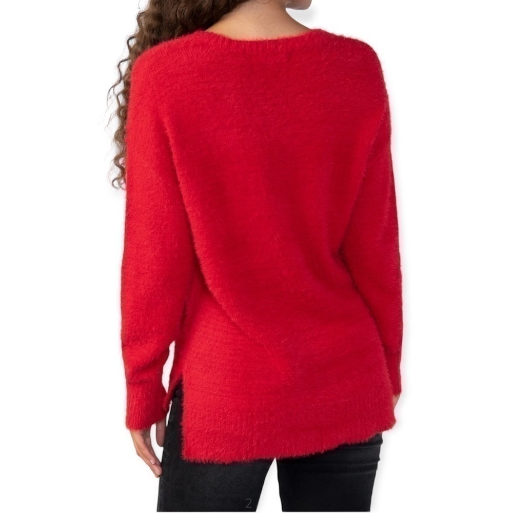 Sanctuary Women’s Fuzzy V Neck Long Sleeve Sweater in Red Size XS - Picture 2 of 11